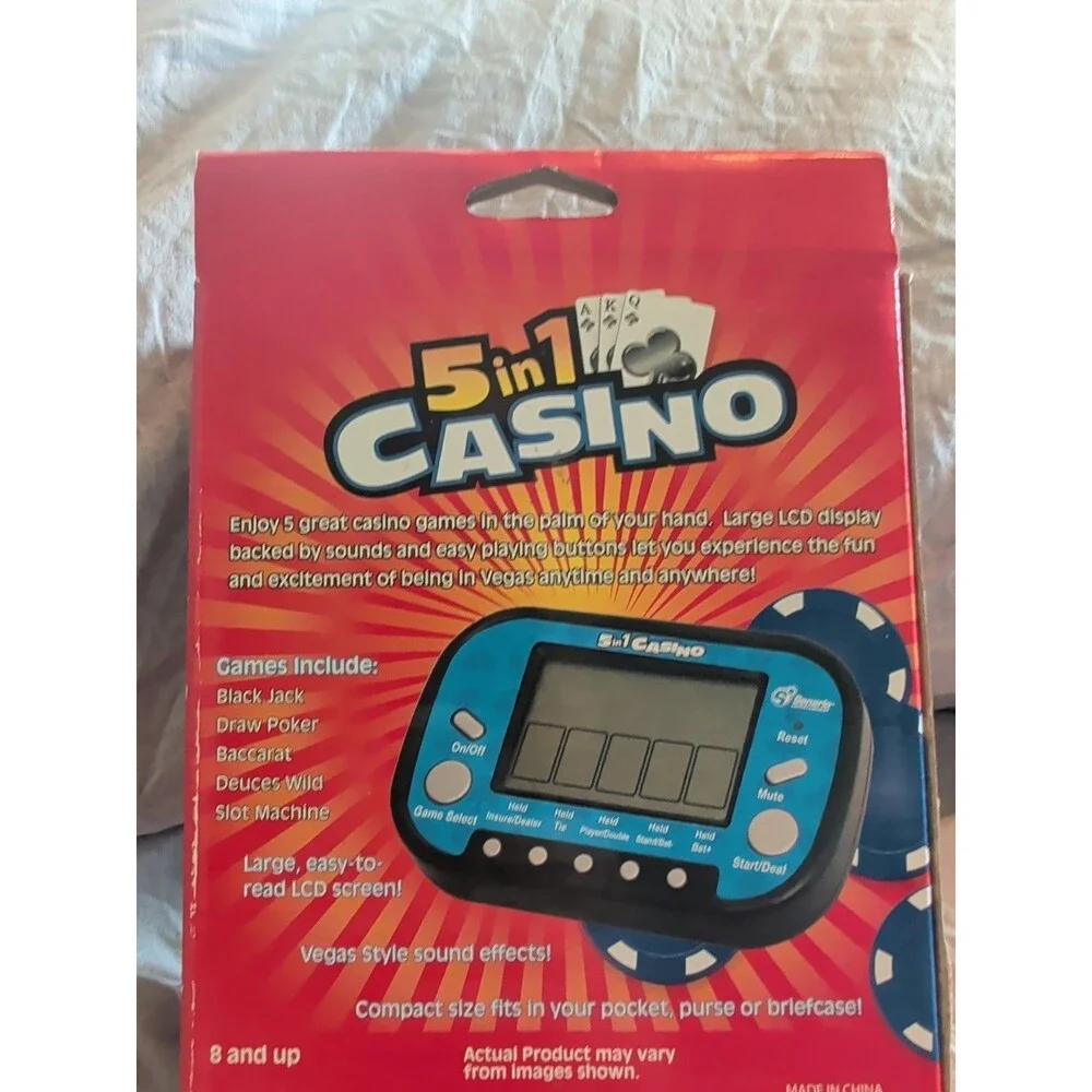 5 in 1 Casino Handheld Game: Black Jack, Poker, Baccarat, Deuces Wild, Slots